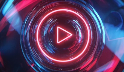Abstract play button in neon glow