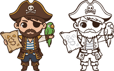 Cute kawaii pirates poses for Talk Like a Pirate Day illustration