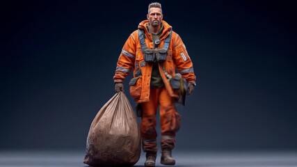 Worker carrying garbage bag - Powered by Adobe