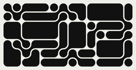 Abstract composition of bold circles connected to each other. Liquid shapes in a seamless bento grid pattern. Design can be use for backgrounds, packaging, or graphic design projects