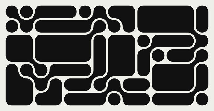 Abstract composition of bold circles connected to each other. Liquid shapes in a seamless bento grid pattern. Design can be use for backgrounds, packaging, or graphic design projects