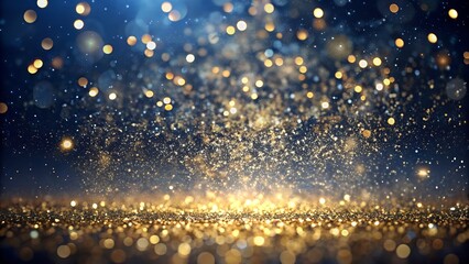 Obraz premium Golden Glitter Explosion on Dark Blue Background for Celebration or Festive Design