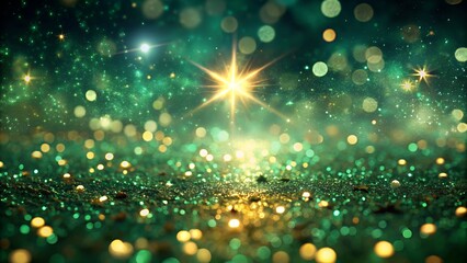 Emerald Green Glitter and Bokeh with a Central Starburst for a Magical Effect