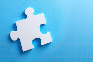 Single white puzzle piece on a light blue surface