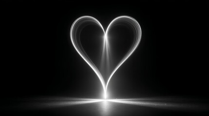 Minimalistic glowing white heart formed by two merging light streams on deep black background, clean symbolic aesthetic, soft ambient glow, studio-style high contrast composition