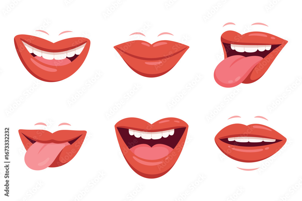 Poster cartoon mouth expressions set on transparent background for easy integration into digital art and an
