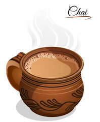 Steaming Tea in an Earthen Mug - Desi Dhaba Style Indian Masala Chai Detailed Illustration