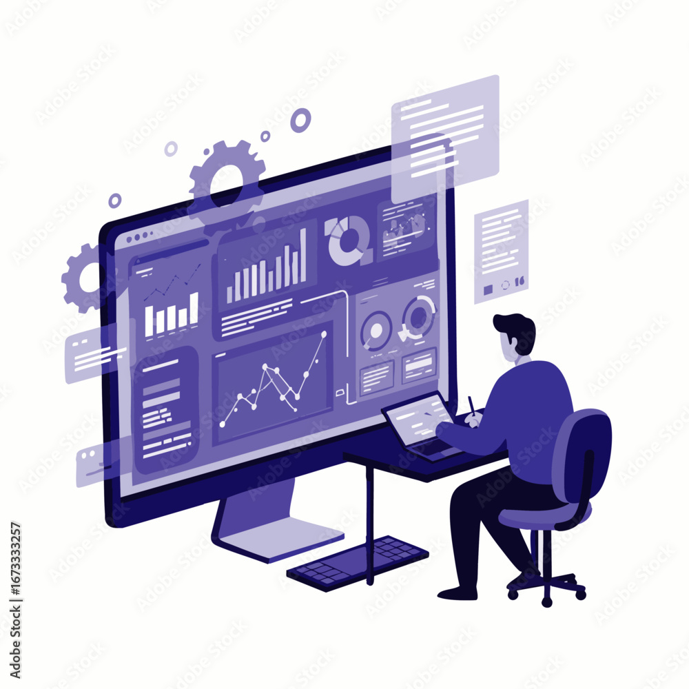 Poster a dedicated professional meticulously analyzes intricate data visualizations and interactive dashboa