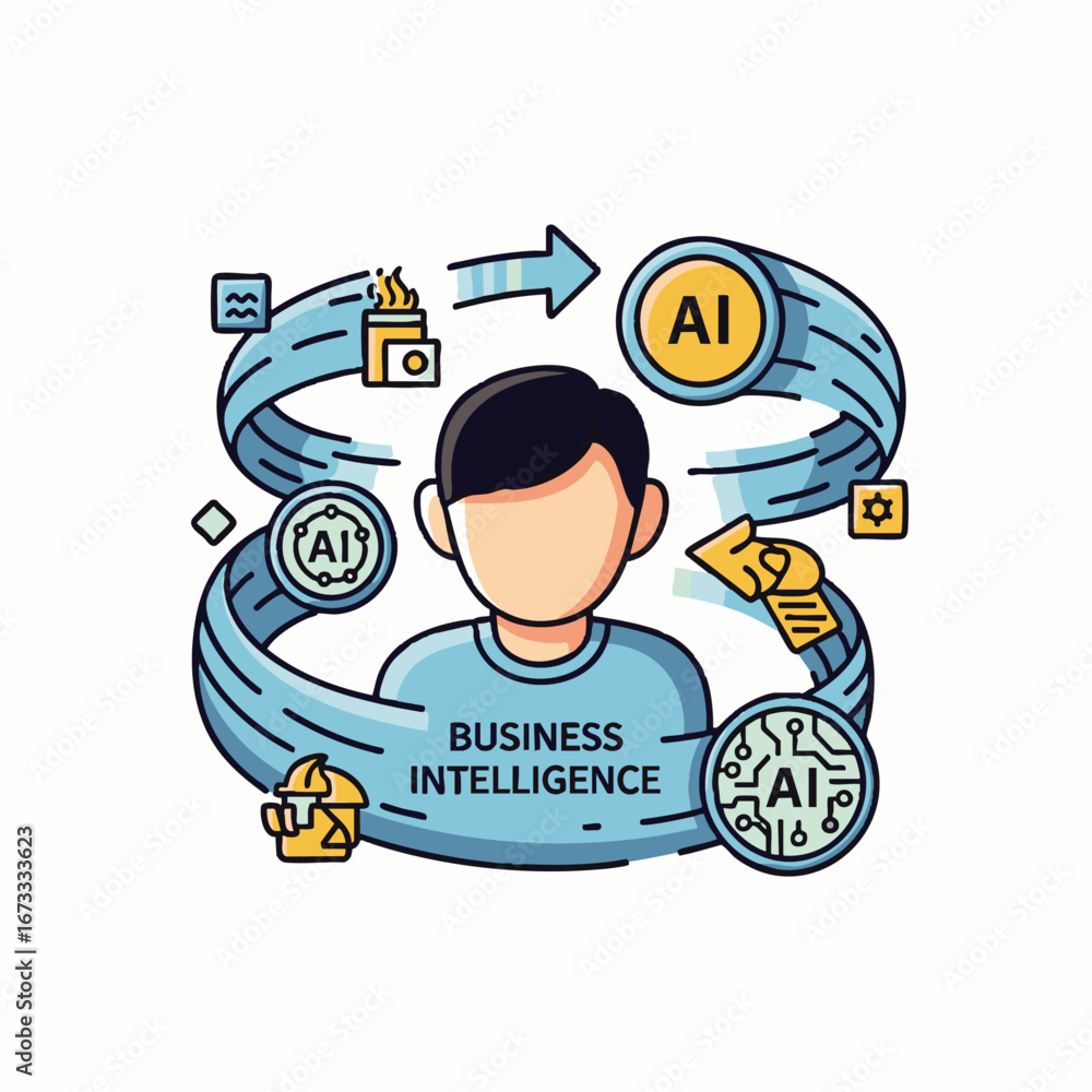 Poster this vibrant illustration depicts a person surrounded by ai and data streams, symbolizing the integr
