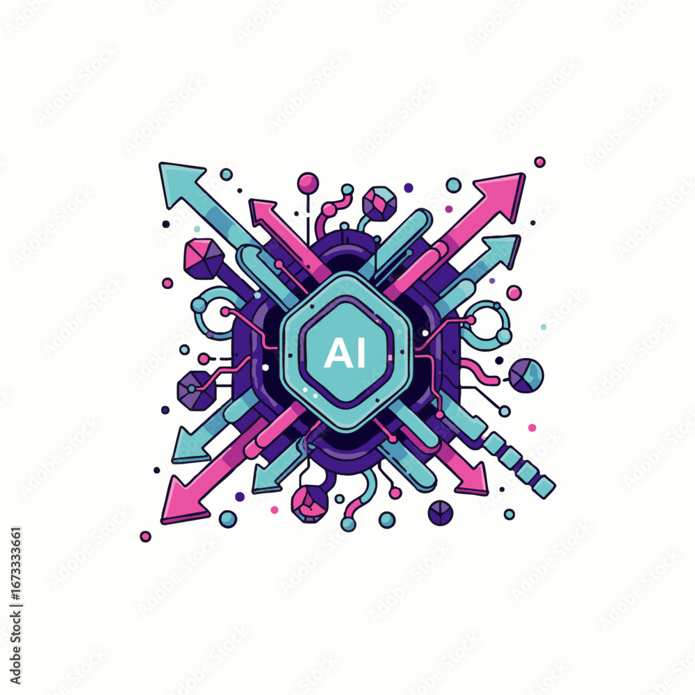 Poster this vibrant abstract graphic symbolizes artificial intelligence, data processing, and technological