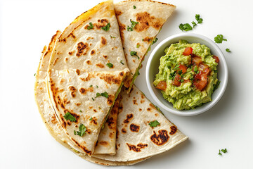 Top view of Quesadilla wedges with guacamole on the side
