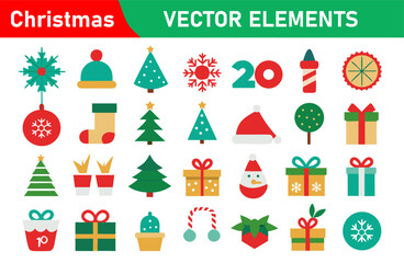 Christmas Vector Elements Collection with Tree Gifts Santa and Decoration