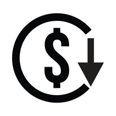 Dollar arrow down rate decrease price value finance simple icon sign rising business. Vector eps 10