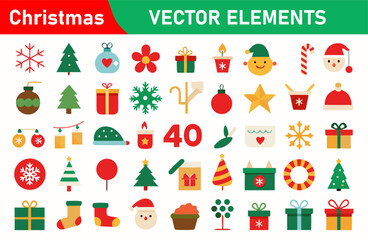 Naklejka premium Christmas Vector Elements Collection with Holiday Icons for Festive Designs