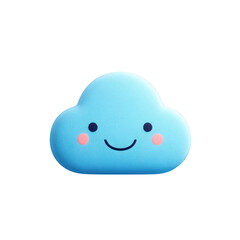 Cute Blue Cloud Character with Smiling Face and Blush Cheeks on Transparent Background