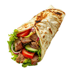Grilled meat wrap with vegetables isolated on transparent 
