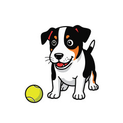 Fototapeta premium Happy dog playing with tennis ball on white background, joyfulness