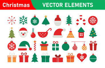 Christmas Vector Elements Collection with Festive Icons for Holiday Designs