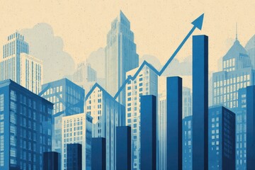 Fototapeta premium Cityscape with upward trend graph