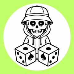 Cartoon Skull in Hoodie Holding Dice:  Gambling, Hip Hop,  Vector Illustration, Black and White