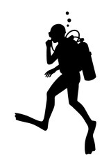 Silhouette of a scuba diver treading water