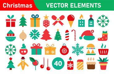 Christmas Vector Elements Collection with Holiday Icons and Festive Decorations