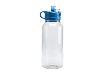 Clear Plastic Water Bottle with Blue Lid Perfect for Hydration on transparent background