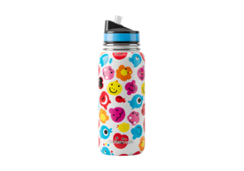 Colorful Emoji Water Bottle Hydration Essentials with Fun Design for Kids and Adults on transparent background