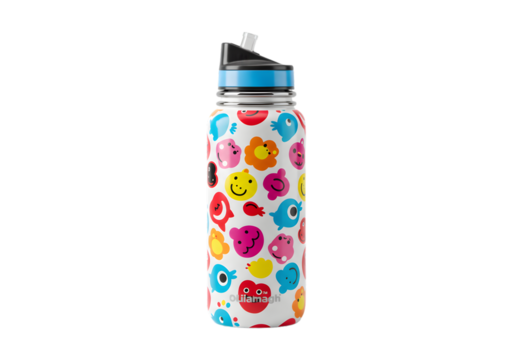 Colorful Emoji Water Bottle Hydration Essentials with Fun Design for Kids and Adults on transparent background