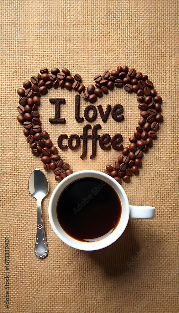 Poster generative ai image of coffee beans forming a heart shape design