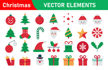 Christmas Vector Elements Flat Design Icons for Holiday Season Greetings and Decorations