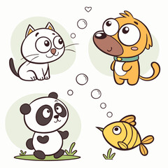 set of funny cartoon animals