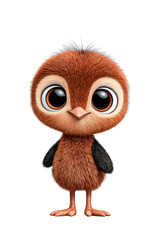 Obraz premium Cute Brown Baby Bird Character with Large Eyes Standing on Transparent Background