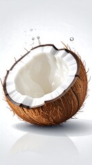 Fresh coconut half, splashing water
