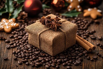 A festive Christmas gift featuring delightful coffee beans paired with delicious gingerbread treats