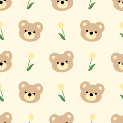seamless pattern with bears and flowers, fabric pattern, gift wrapping paper, notebook cover, phone case pattern 