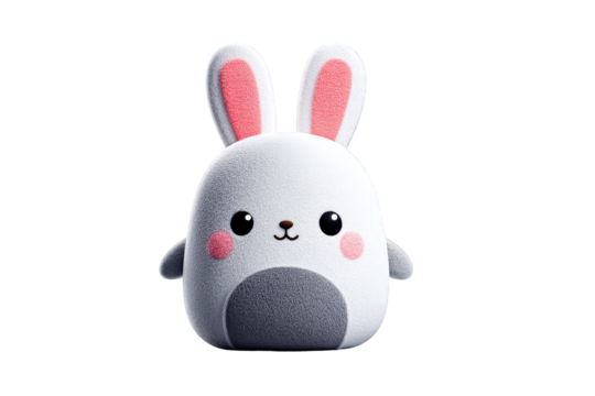 Cute White Plush Bunny Toy with Pink Ears and Cheeks on Transparent Background