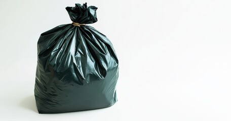 A Black Garbage Bag Placed on a Clean White Background for Better Visual Clarity