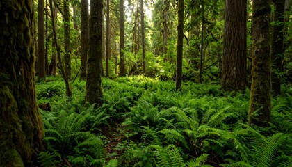 Obraz premium Lush forest floor blanketed in ferns