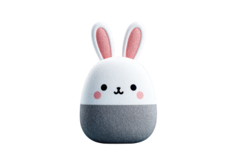 Cute Bunny Egg Shaped Plush Toy with Pink Ears and Smiling Face on Transparent Background
