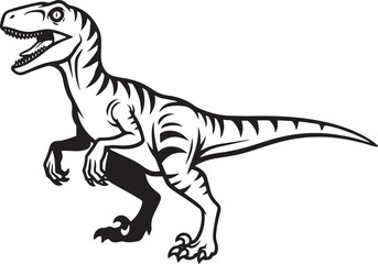 A detailed line art illustration depicting a Velociraptor, a genus of dromaeosaurid theropod dinosaur