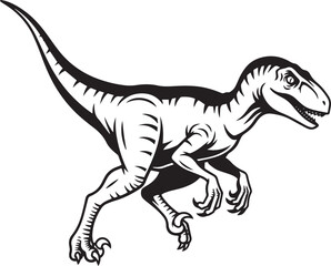 Fototapeta premium : A detailed line drawing of a Velociraptor in motion. The dinosaur is depicted in profile view, its powerful legs poised for a swift run, sharp claws extended.