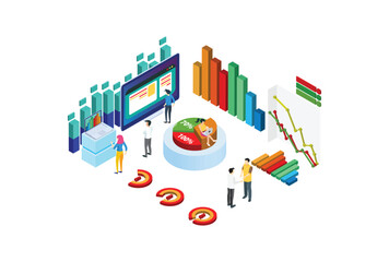 Obraz premium Modern Isometric Chart Analysis Illustration, Web Banners, Suitable for Diagrams, Infographics, Book Illustration, Game Asset, And Other Graphic Related Assets