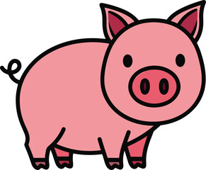 This illustration depicts a charming pink pig, drawn in a simple cartoon style. It's ideal for projects targeting a young audience or those needing a friendly farm animal graphic.