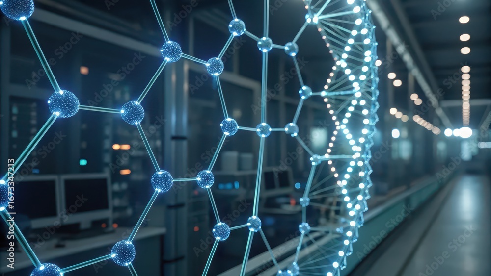Poster futuristic genetics visual futuristic laboratory featuring molecular structures and advanced technol