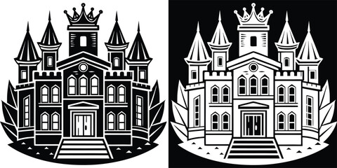 Majestic castle with royal crown symbolizes power, fantasy, and fairytales, perfect for storytelling and branding.