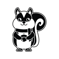 Autumn squirrel illustration in playful cartoon doodle hand drawn style