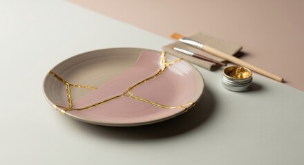 Golden‑Seamed Ceramic Plate Symbolizing Ethical Repair