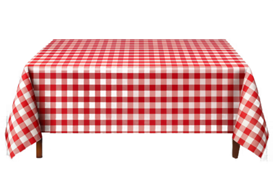 Realistic red and white gingham picnic tablecloth with scalloped edge isolated transparent background