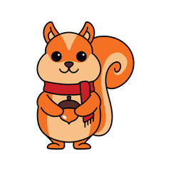 Autumn squirrel illustration in playful cartoon hand drawn style
